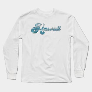 Hawaii Blue Pacific Ocean Word Art Script Typography Long Sleeve T-Shirt